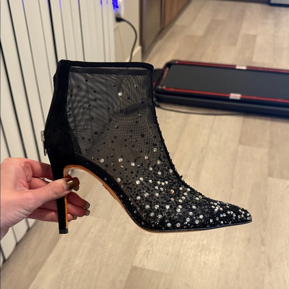 D. LACQUANITI Shoes - Chic Black Mesh Embellished Heeled Boots